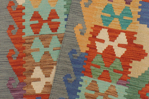 handmade Geometric Kilim Rust Gray Hand-Woven RUNNER 100% WOOL area rug 3' x 10'