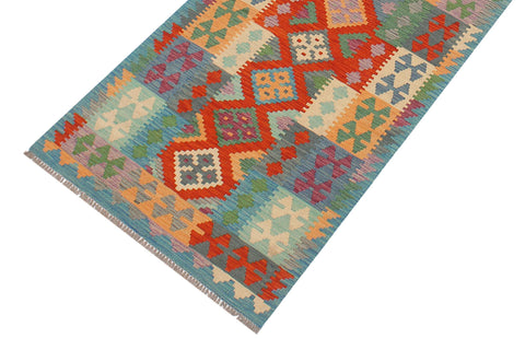 handmade Geometric Kilim Rust Blue Hand-Woven RUNNER 100% WOOL area rug 3' x 10'