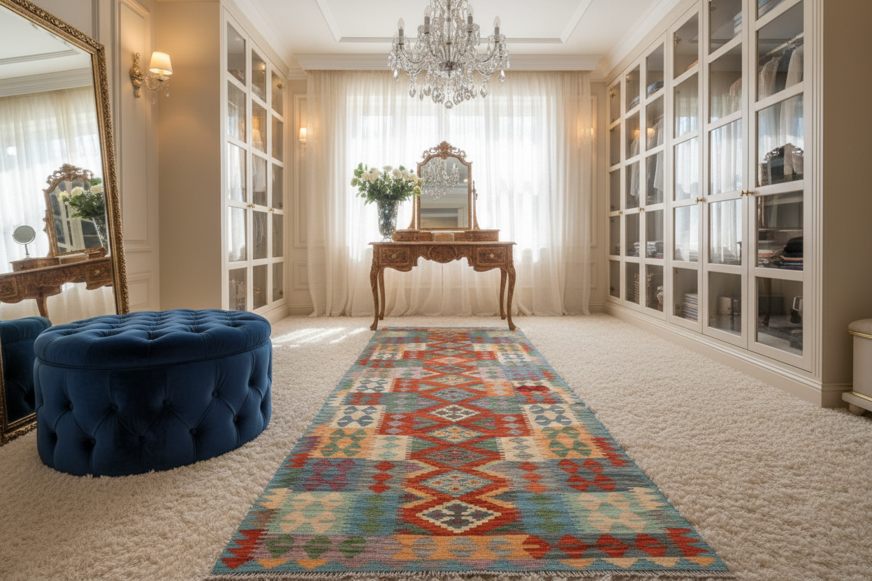 handmade Geometric Kilim Rust Blue Hand-Woven RUNNER 100% WOOL area rug 3' x 10'