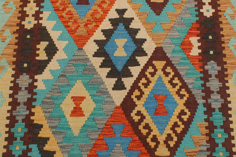 handmade Geometric Kilim Blue Rust Hand-Woven RUNNER 100% WOOL area rug 3 x 9