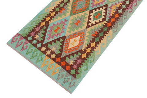 handmade Geometric Kilim Blue Rust Hand-Woven RUNNER 100% WOOL area rug 3 x 10