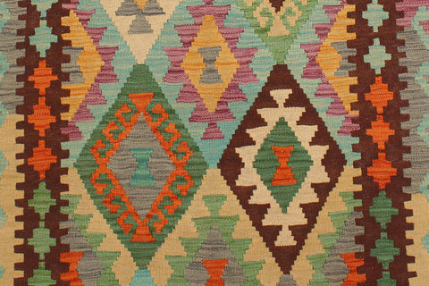 handmade Geometric Kilim Blue Rust Hand-Woven RUNNER 100% WOOL area rug 3 x 10