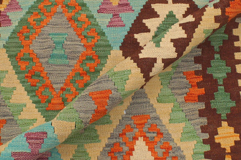 handmade Geometric Kilim Blue Rust Hand-Woven RUNNER 100% WOOL area rug 3 x 10