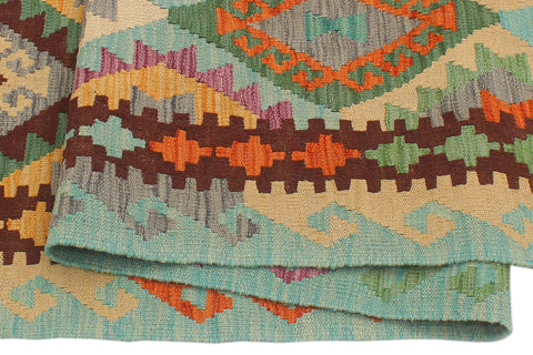 handmade Geometric Kilim Blue Rust Hand-Woven RUNNER 100% WOOL area rug 3 x 10