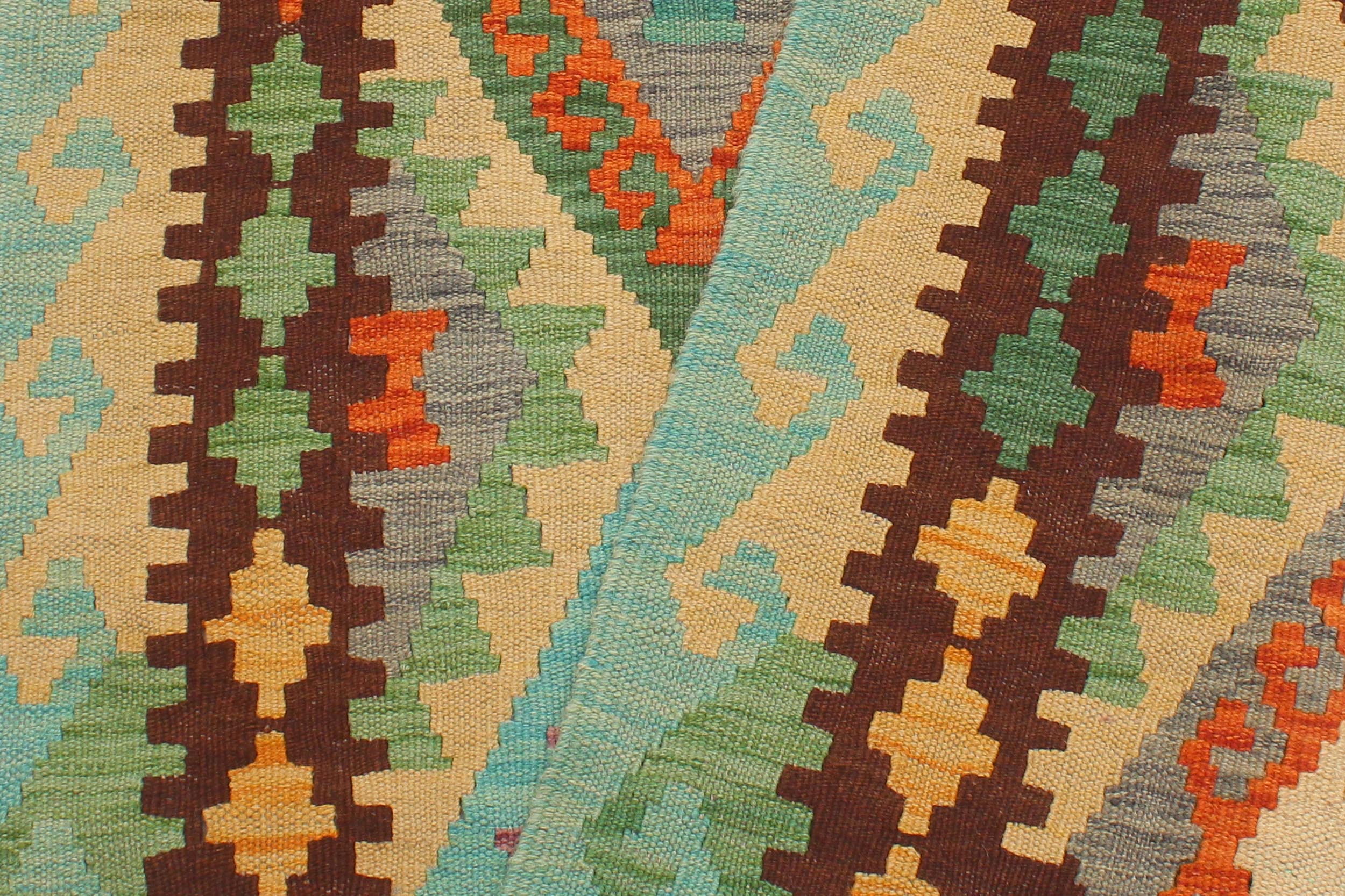 handmade Geometric Kilim Blue Rust Hand-Woven RUNNER 100% WOOL area rug 3 x 10