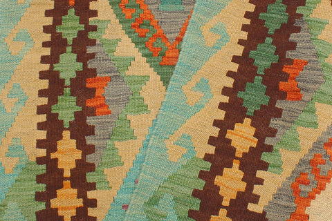 handmade Geometric Kilim Blue Rust Hand-Woven RUNNER 100% WOOL area rug 3 x 10