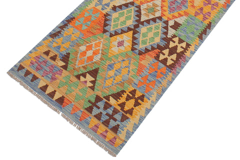 handmade Geometric Kilim Blue Rust Hand-Woven RUNNER 100% WOOL area rug 3 x 10