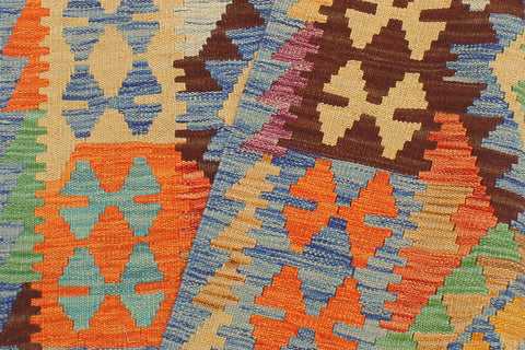 handmade Geometric Kilim Blue Rust Hand-Woven RUNNER 100% WOOL area rug 3 x 10