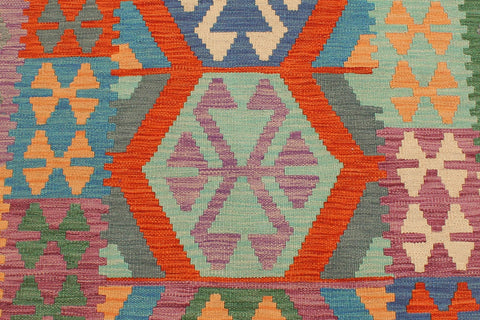 handmade Geometric Kilim Blue Gray Hand-Woven RUNNER 100% WOOL area rug 3' x 10'