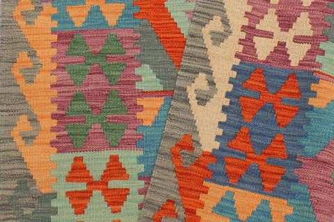 handmade Geometric Kilim Blue Gray Hand-Woven RUNNER 100% WOOL area rug 3' x 10'