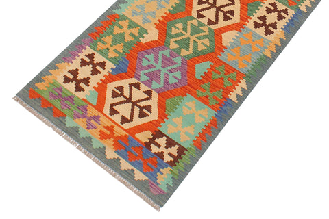 handmade Geometric Kilim Rust Blue Hand-Woven RUNNER 100% WOOL area rug 3' x 10'