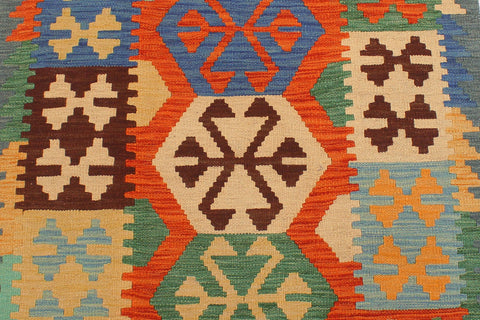 handmade Geometric Kilim Rust Blue Hand-Woven RUNNER 100% WOOL area rug 3' x 10'