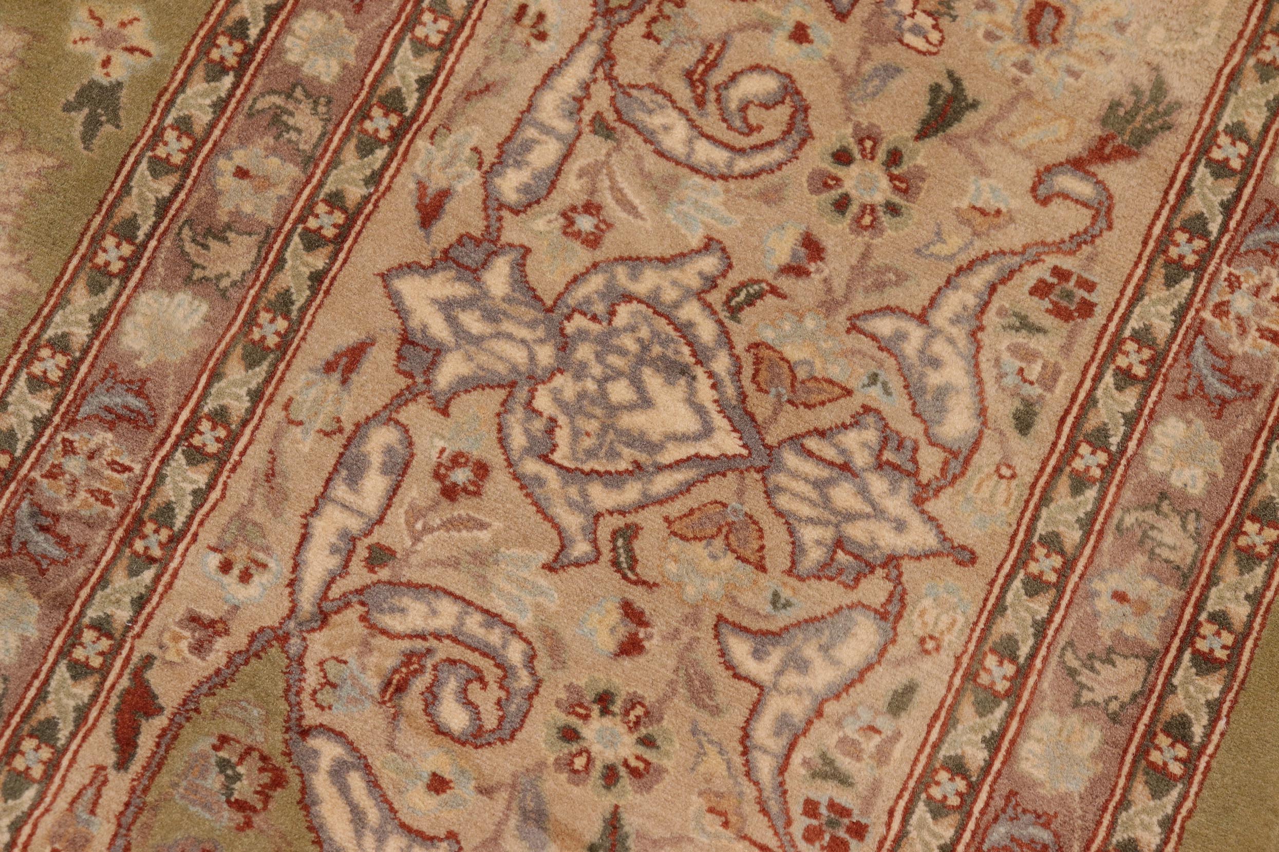 handmade Traditional Kashan Green Tan Hand Knotted RECTANGLE 100% WOOL area rug 10x14