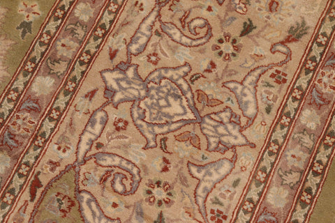 handmade Traditional Kashan Green Tan Hand Knotted RECTANGLE 100% WOOL area rug 10x14