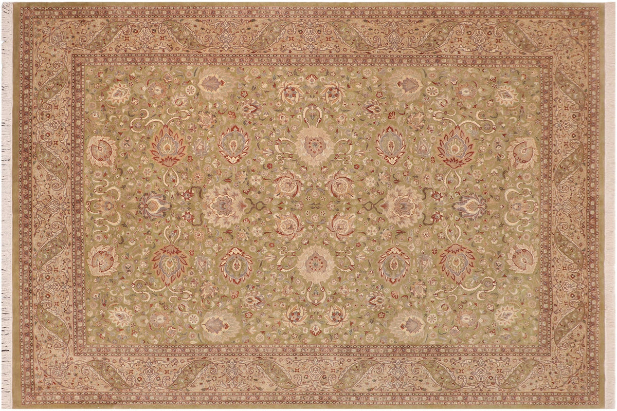 handmade Traditional Kashan Green Tan Hand Knotted RECTANGLE 100% WOOL area rug 10x14