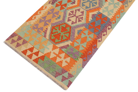 handmade Geometric Kilim Rust Blue Hand-Woven RUNNER 100% WOOL area rug 3' x 10'