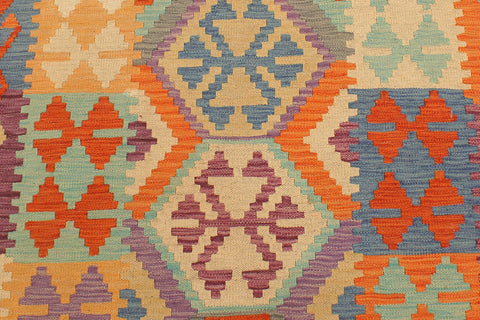 handmade Geometric Kilim Rust Blue Hand-Woven RUNNER 100% WOOL area rug 3' x 10'