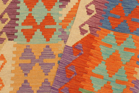 handmade Geometric Kilim Rust Blue Hand-Woven RUNNER 100% WOOL area rug 3' x 10'