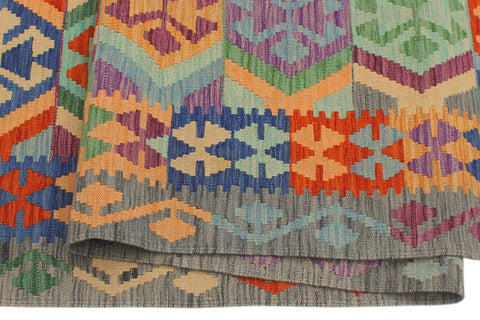 handmade Geometric Kilim Blue Gray Hand-Woven RUNNER 100% WOOL area rug 3' x 10'