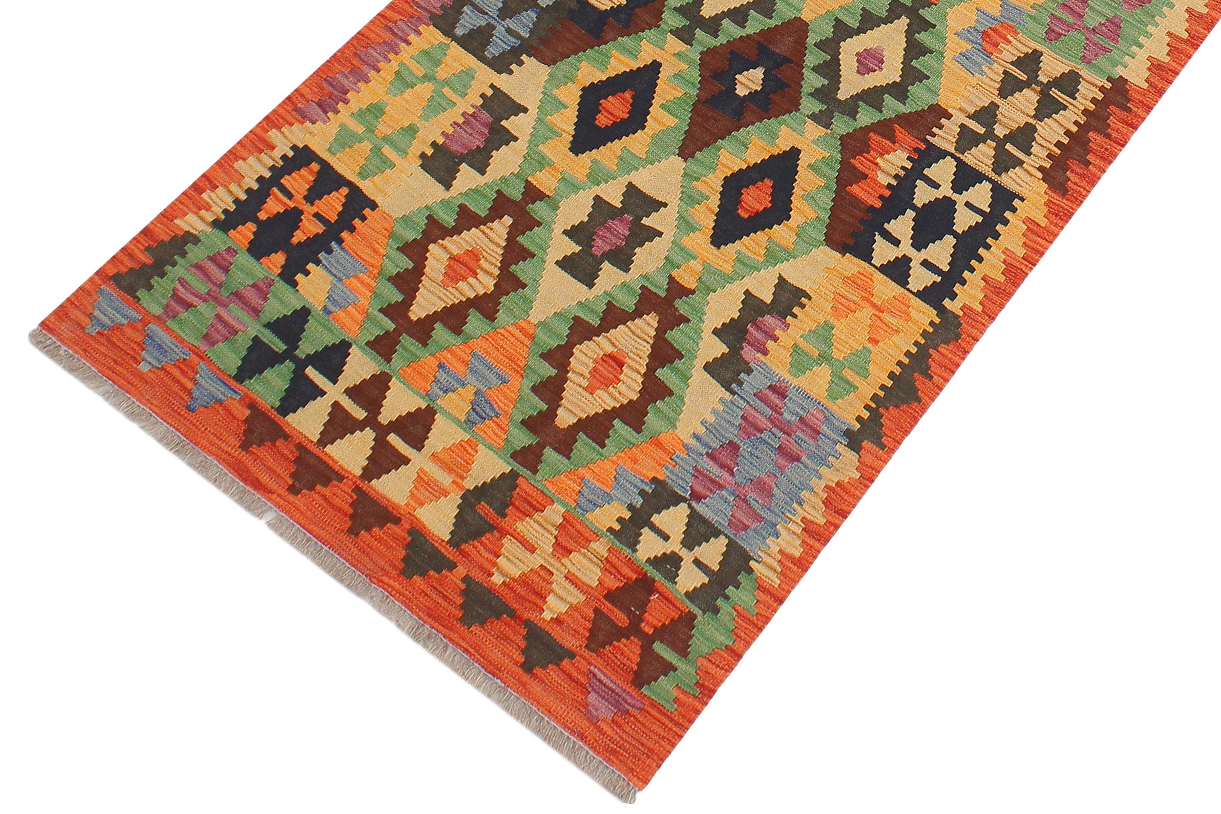 handmade Geometric Kilim Blue Rust Hand-Woven RUNNER 100% WOOL area rug 3 x 9