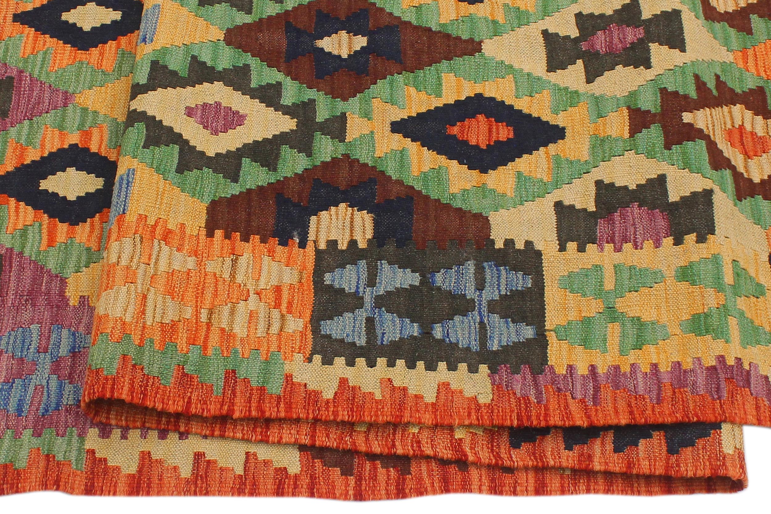 handmade Geometric Kilim Blue Rust Hand-Woven RUNNER 100% WOOL area rug 3 x 9