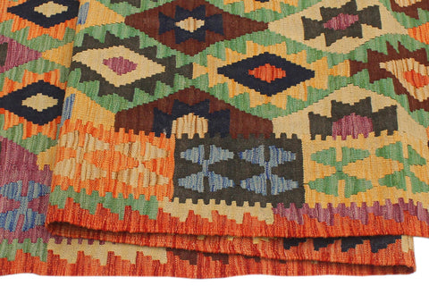 handmade Geometric Kilim Blue Rust Hand-Woven RUNNER 100% WOOL area rug 3 x 9