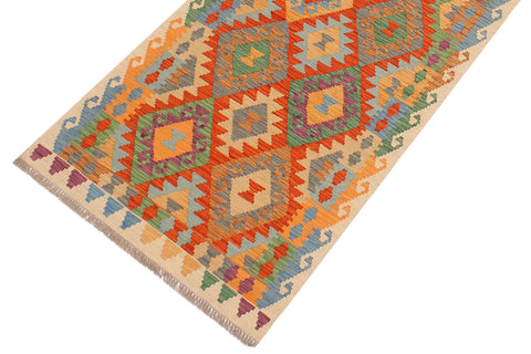 handmade Geometric Kilim Rust Beige Hand-Woven RUNNER 100% WOOL area rug 3 x 10