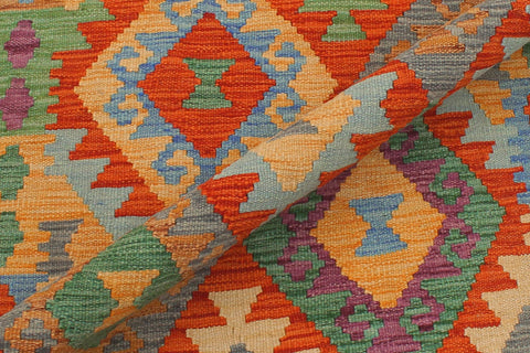 handmade Geometric Kilim Rust Beige Hand-Woven RUNNER 100% WOOL area rug 3 x 10