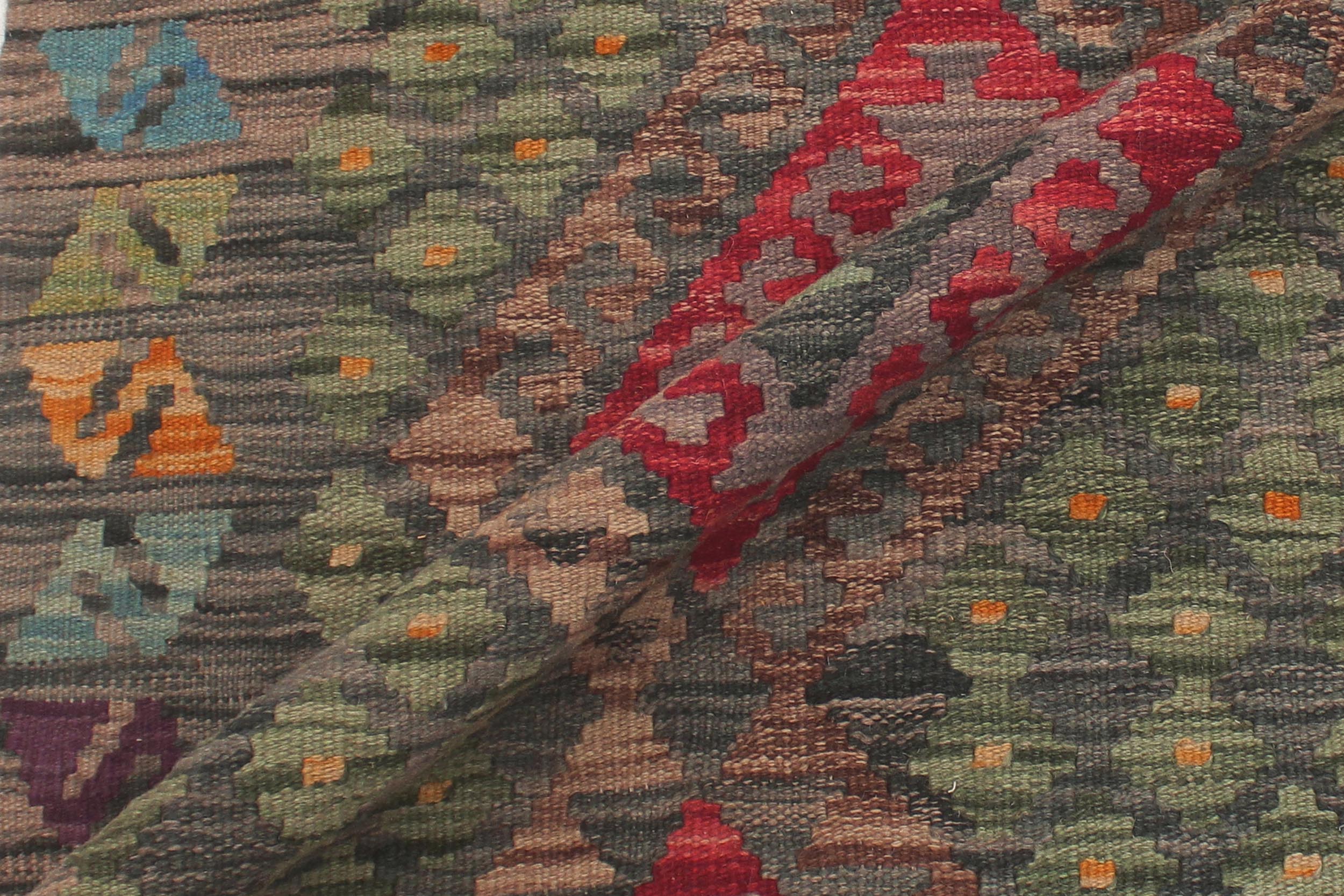 handmade Geometric Kilim Red Charcoal Hand-Woven RUNNER 100% WOOL area rug 3' x 10'