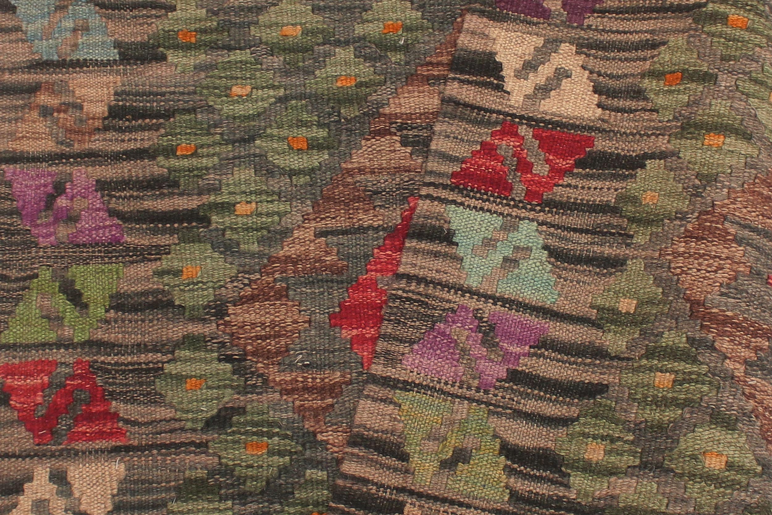 handmade Geometric Kilim Red Charcoal Hand-Woven RUNNER 100% WOOL area rug 3' x 10'