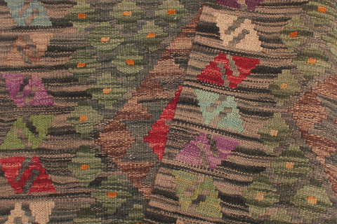 handmade Geometric Kilim Red Charcoal Hand-Woven RUNNER 100% WOOL area rug 3' x 10'