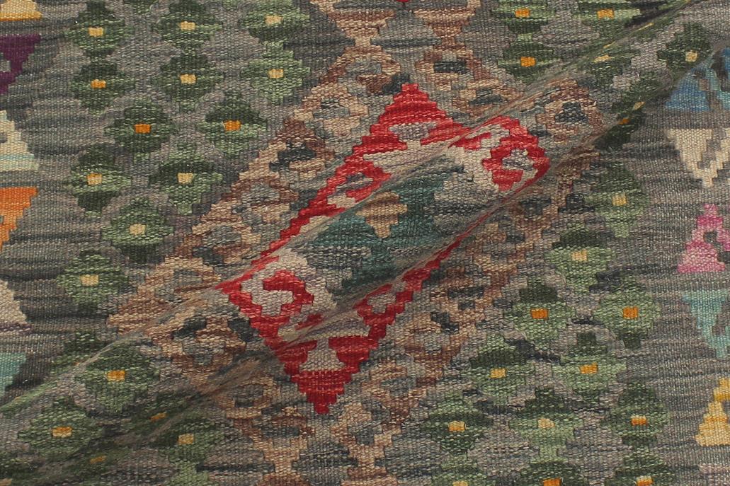 Flat Weave Kilim Antique Navaho Vintage handmade Geometric Kilim Gray Red Hand-Woven Runner 100% Wool Area Rug 3x10 