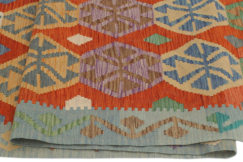 handmade Geometric Kilim Rust Blue Hand-Woven RUNNER 100% WOOL area rug 3 x 13