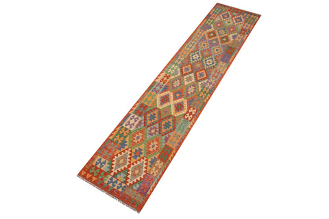 handmade Geometric Kilim Rust Blue Hand-Woven RUNNER 100% WOOL area rug 3 x 13