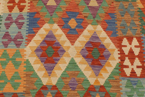 handmade Geometric Kilim Rust Blue Hand-Woven RUNNER 100% WOOL area rug 3 x 13