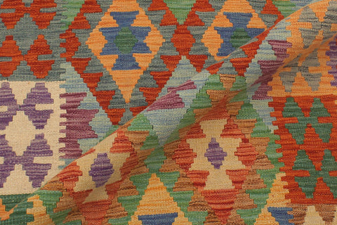 handmade Geometric Kilim Rust Blue Hand-Woven RUNNER 100% WOOL area rug 3 x 13