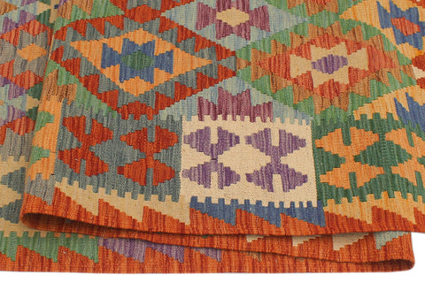 handmade Geometric Kilim Rust Blue Hand-Woven RUNNER 100% WOOL area rug 3 x 13