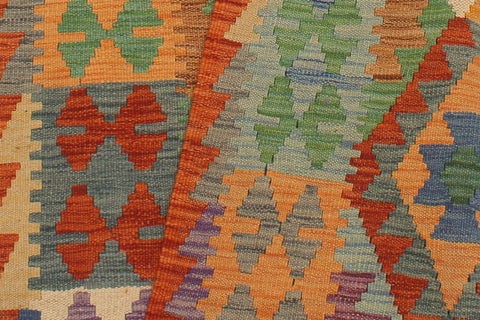 handmade Geometric Kilim Rust Blue Hand-Woven RUNNER 100% WOOL area rug 3 x 13