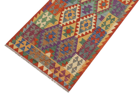 handmade Geometric Kilim Rust Blue Hand-Woven RUNNER 100% WOOL area rug 3 x 13