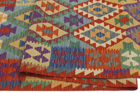 handmade Geometric Kilim Rust Blue Hand-Woven RUNNER 100% WOOL area rug 3 x 13