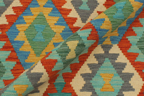 handmade Geometric Kilim Rust Blue Hand-Woven RUNNER 100% WOOL area rug 3 x 13