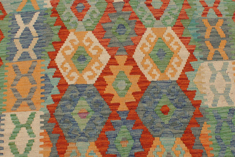 handmade Geometric Kilim Rust Blue Hand-Woven RUNNER 100% WOOL area rug 3 x 13