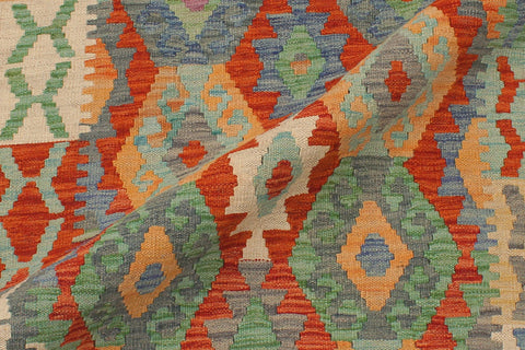 handmade Geometric Kilim Rust Blue Hand-Woven RUNNER 100% WOOL area rug 3 x 13