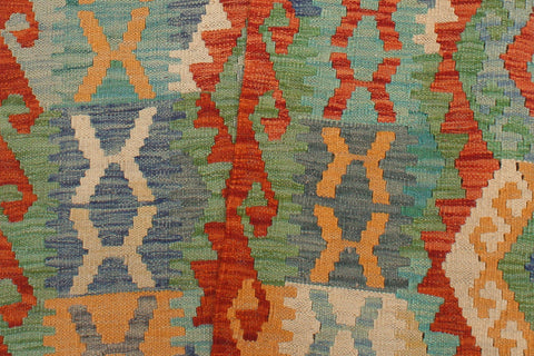 handmade Geometric Kilim Rust Blue Hand-Woven RUNNER 100% WOOL area rug 3 x 13