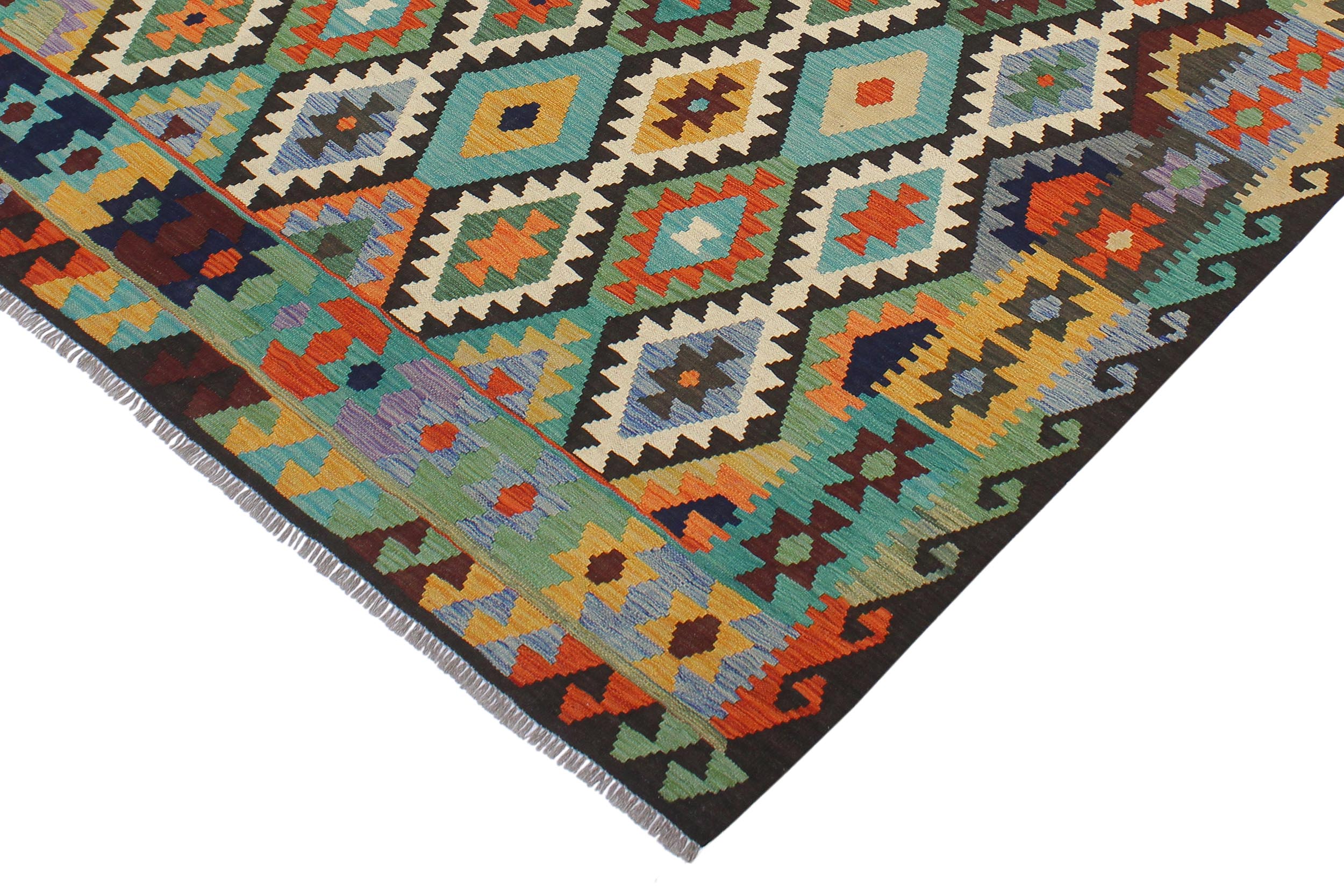 handmade Geometric Kilim Blue Brown Hand-Woven RECTANGLE 100% WOOL area rug 6 x 8