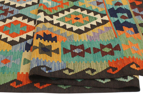 handmade Geometric Kilim Blue Brown Hand-Woven RECTANGLE 100% WOOL area rug 6 x 8