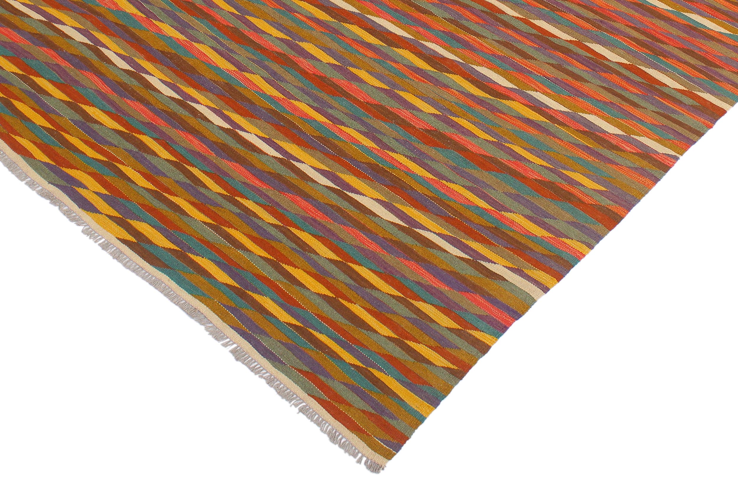 handmade Modern Kilim Rust Blue Hand-Woven RECTANGLE 100% WOOL area rug 6x8