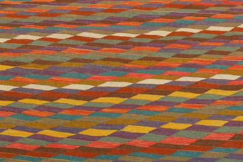 handmade Modern Kilim Rust Blue Hand-Woven RECTANGLE 100% WOOL area rug 6x8