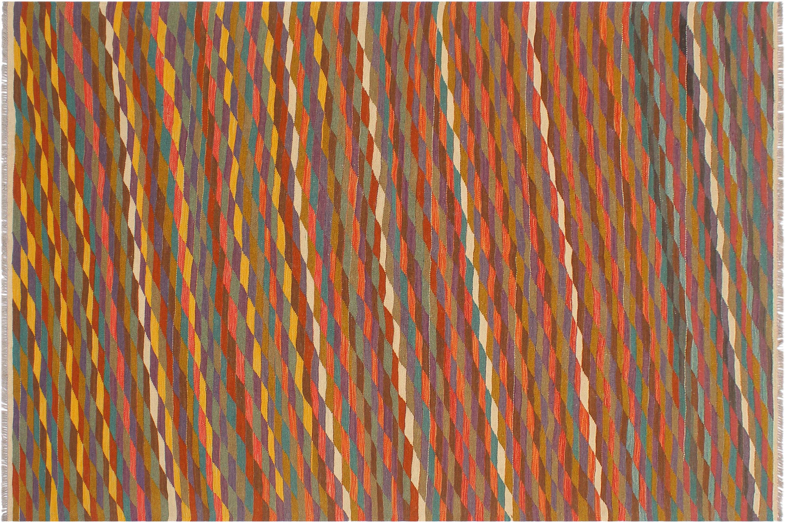 handmade Modern Kilim Rust Blue Hand-Woven RECTANGLE 100% WOOL area rug 6x8