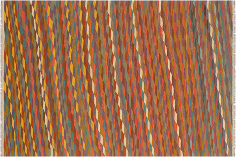 handmade Modern Kilim Rust Blue Hand-Woven RECTANGLE 100% WOOL area rug 6x8